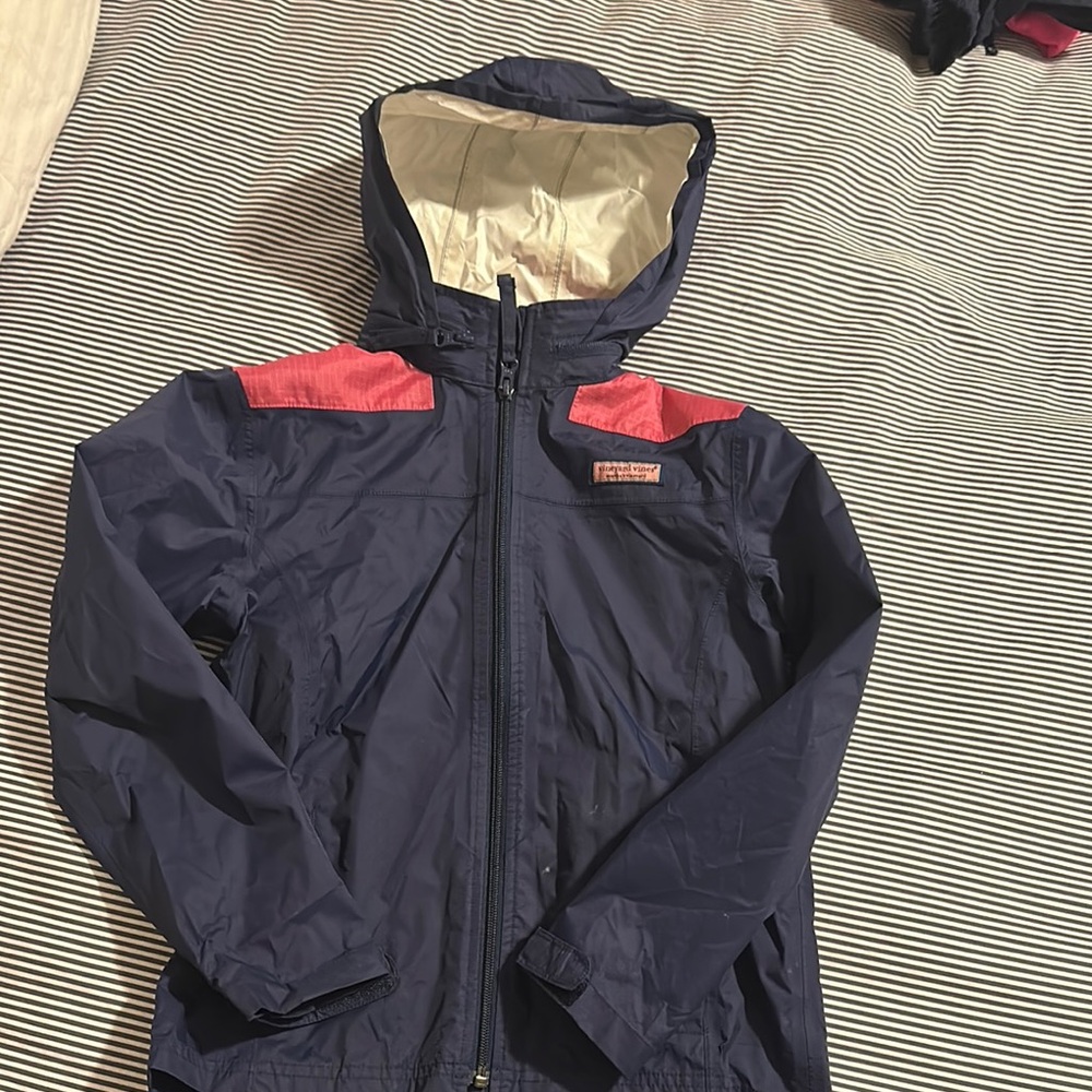 Vineyard Vines Kids Navy and Pink Hooded Rain Jacket EUC